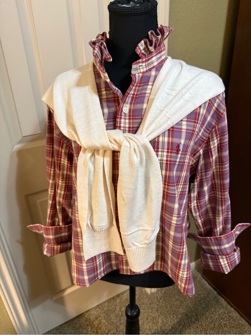 Plaid Ralph Lauren Ruffle-Collar Button-Down Shirt - Picture 4 of 11